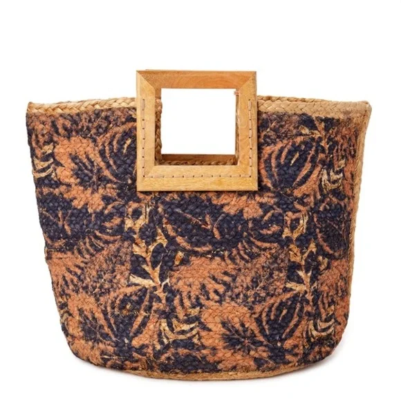 Time and Tru Wood Handle Jute Tote Coral Tassels Wooden Handle - Picture 7 of 11